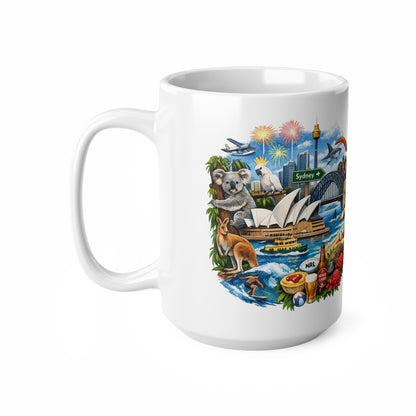 Sydney Australia Souvenir Coffee Mug — 11oz & 15oz Ceramic Cup with Opera House, Harbour Bridge & Native Wildlife