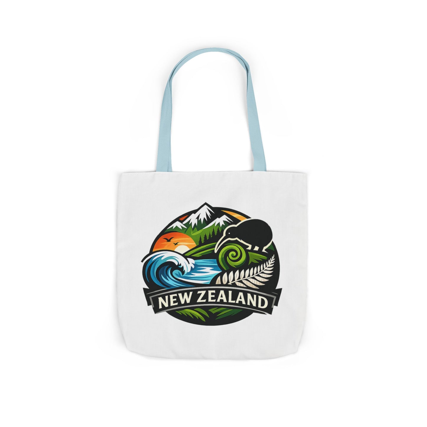 New Zealand Scenic Tote Bag — Kiwi, Mountains & Waves Canvas Tote