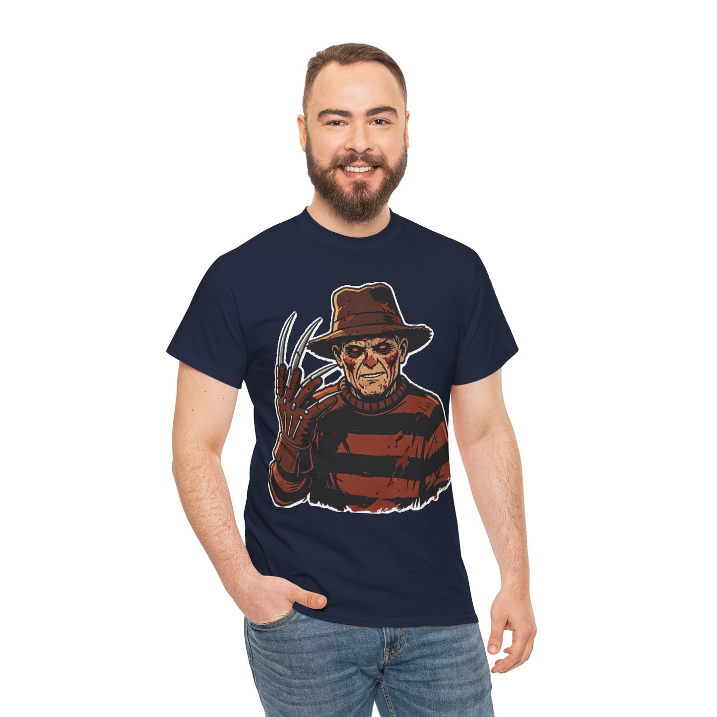 Freddy Krueger Horror Tee — Vintage Striped Nightmare Graphic