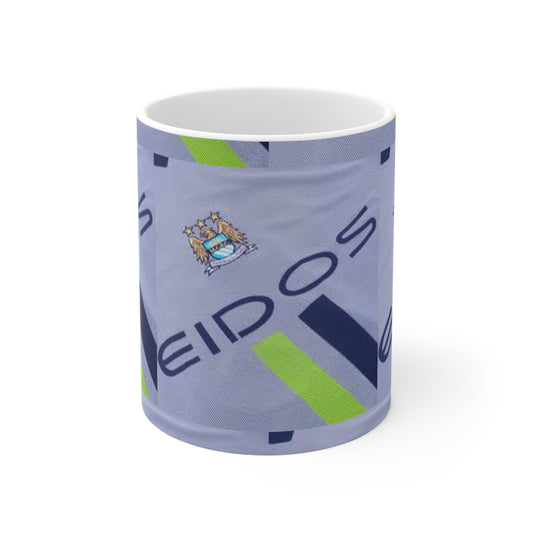 Manchester City 1999 Retro Jersey Pattern Ceramic Coffee Mug — Football Fan Gift (11oz, 15oz)