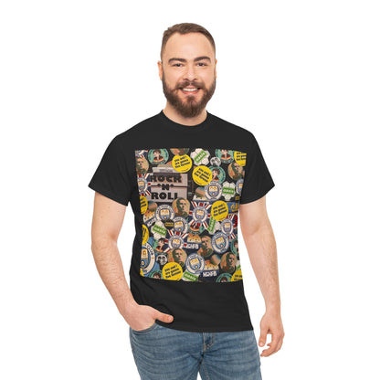 Oasis Rock & Roll Retro Button Collage Tee