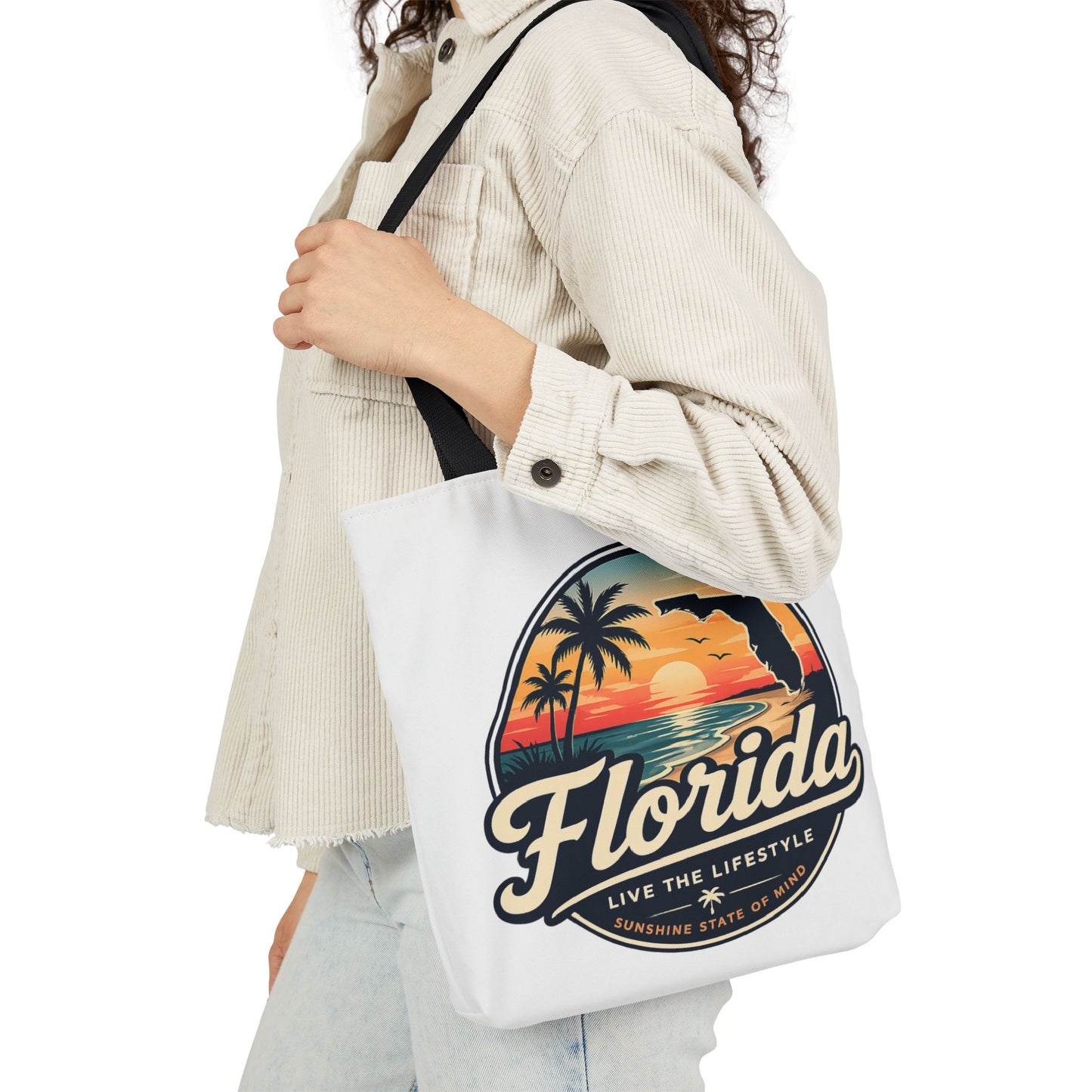 Florida Sunset Canvas Tote Bag — Retro Palm Beach Design