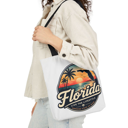 Florida Sunset Canvas Tote Bag — Retro Palm Beach Design