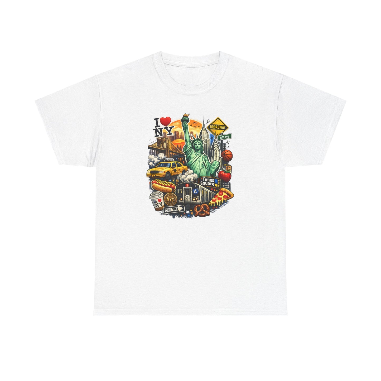 New York City Icons T-Shirt — Statue of Liberty, Taxi & I  NY Collage Tee