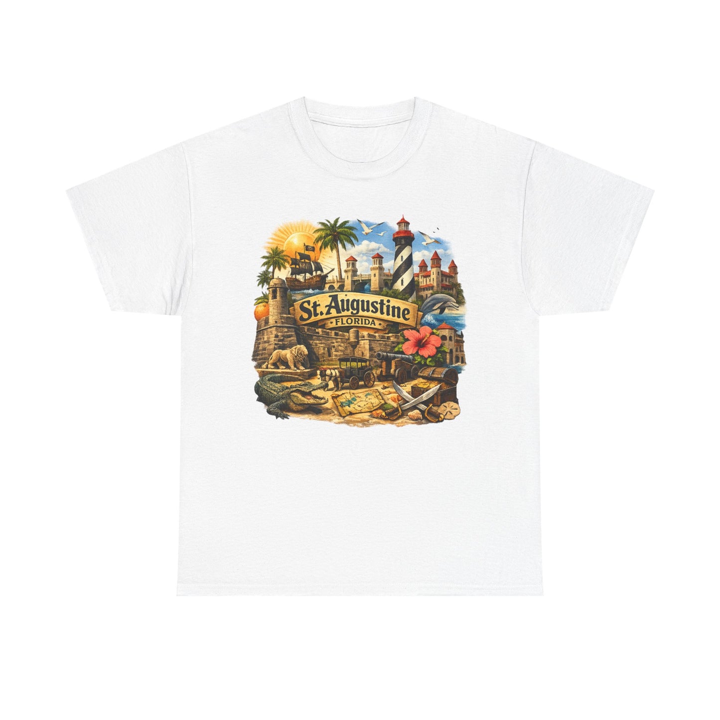 St. Augustine Florida Vintage Travel Tee — Retro Beach & Lighthouse Souvenir T-Shirt