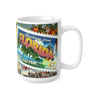 Florida Postcard Ceramic Coffee Mug — 'Greetings from Florida' Retro Travel Design (11oz & 15oz)