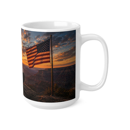 Patriotic Eagle Sunrise Coffee Mug — American Flag Scenic 11oz/15oz Ceramic