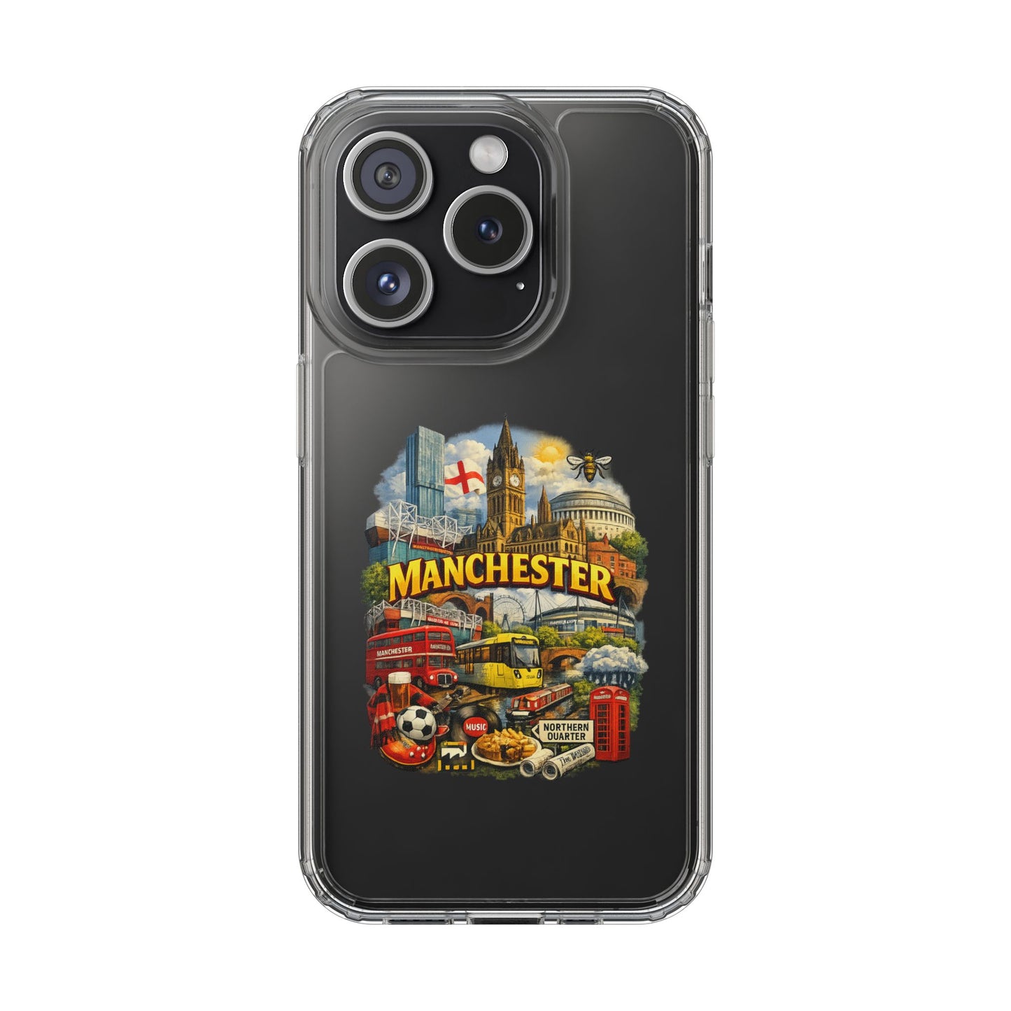 Manchester Landmark Clear Phone Case — Cityscape Collage Design