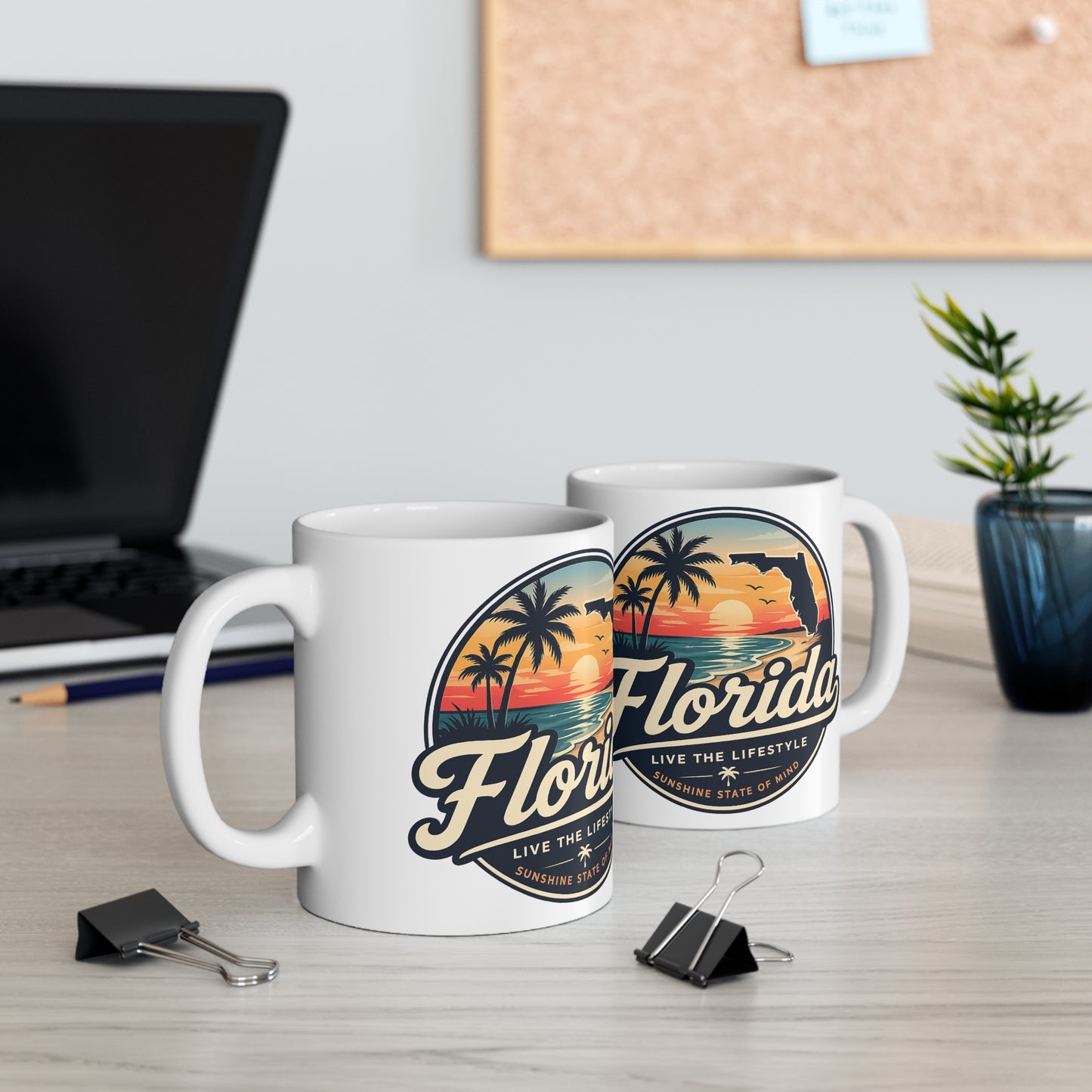 Florida Sunset Coffee Mug — Retro Palm Beach Ceramic Cup (11oz & 15oz)