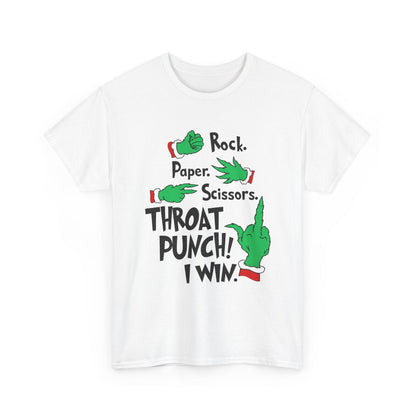 Funny Holiday Tee — "Rock. Paper. Scissors. Throat Punch! I Win" Graphic T-Shirt