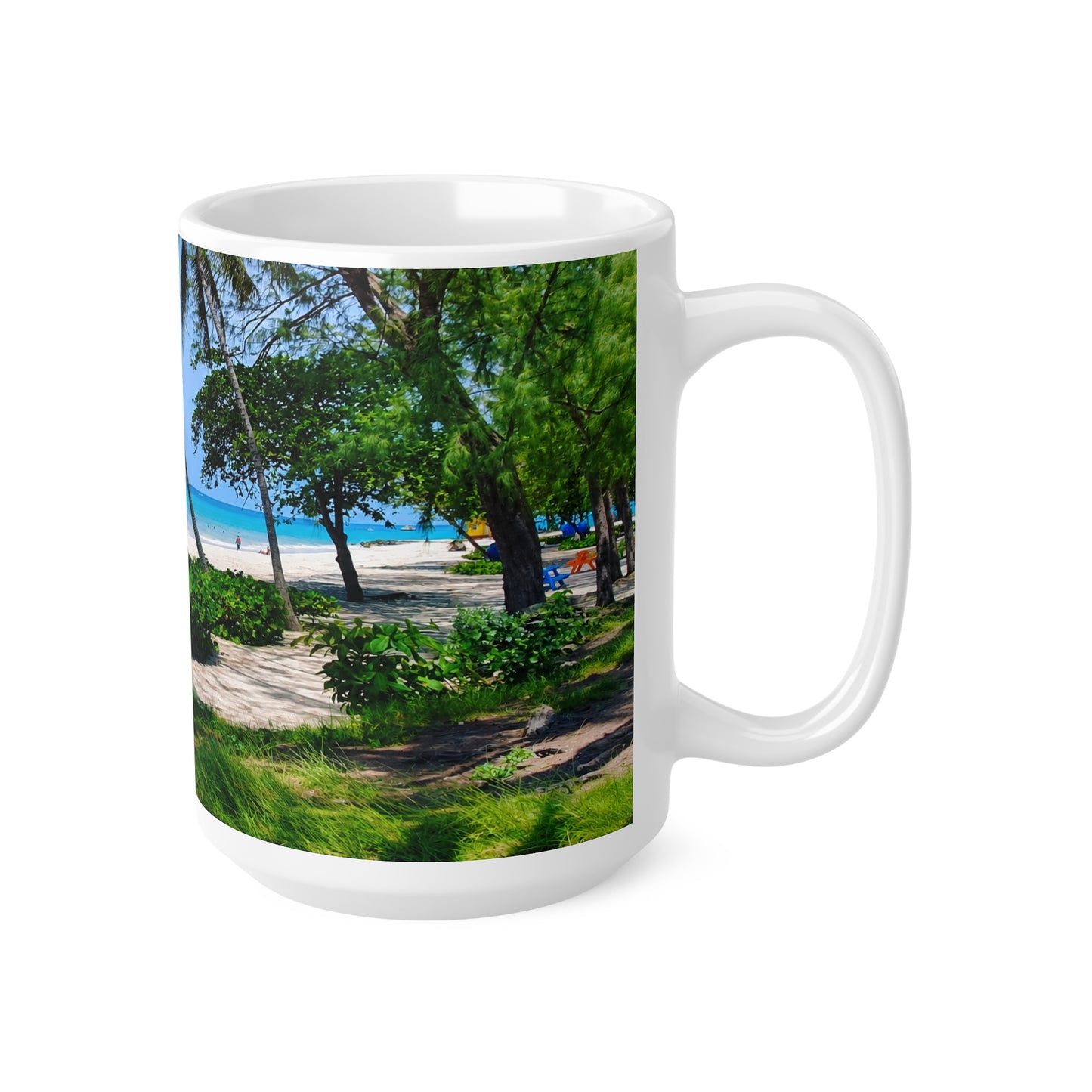Barbados Tropical Beach Coffee Mug — Scenic Palm Tree Ocean 11oz/15oz