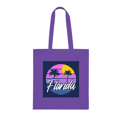 Florida Sunset Palm Tote Bag — Retro Beach Cotton Tote
