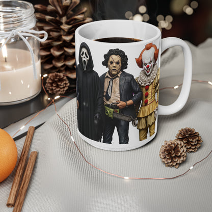 Horror Movie Villains Mug – Michael Myers, Freddy, Jason & Ghostface Ceramic Coffee Cup (11oz & 15oz)