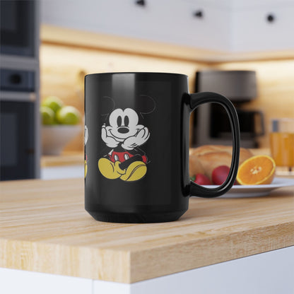 Black Character Mug - Classic Cartoon Mouse Sitting Design (11oz, 15oz)