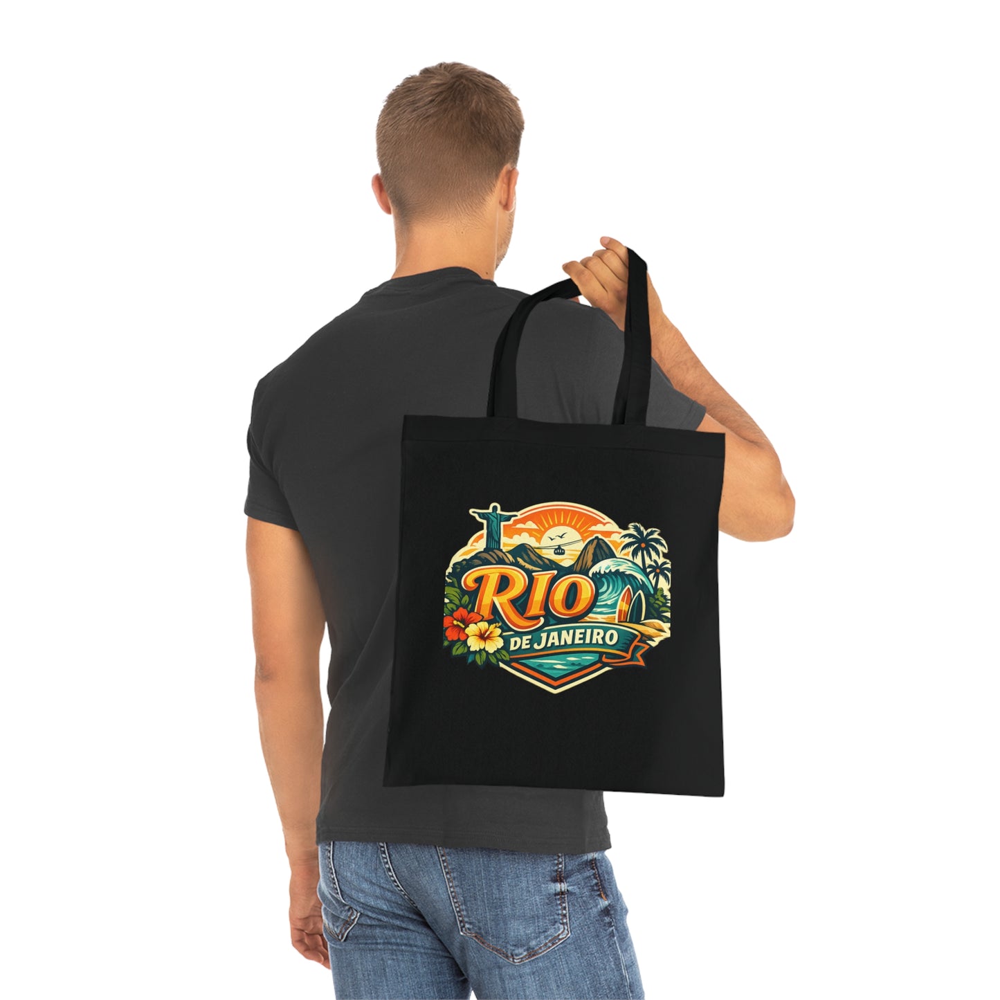 Rio de Janeiro / West Palm Beach Beach Tote — Retro Tropical Cotton Tote Bag