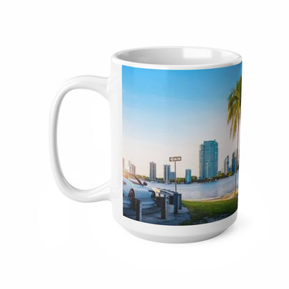 Miami Skyline Palm Tree Coffee Mug — City Waterfront Ceramic Mug (11oz & 15oz)