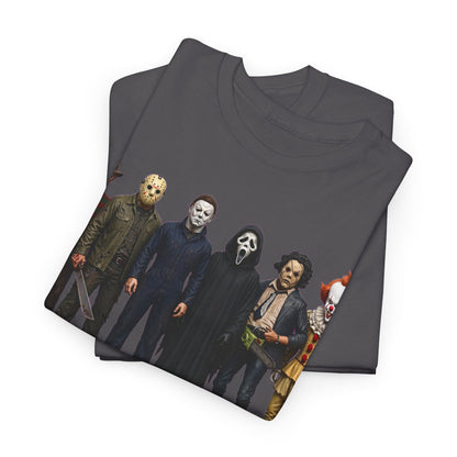 Horror Icons Lineup T‑Shirt – Freddy, Jason, Michael, Ghostface & Pennywise Tee