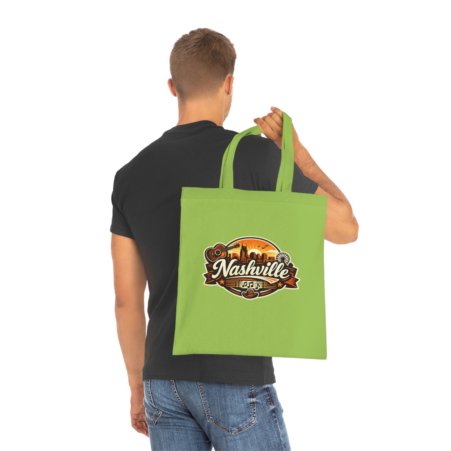 Nashville Retro Badge Tote Bag — Music City Souvenir Cotton Tote